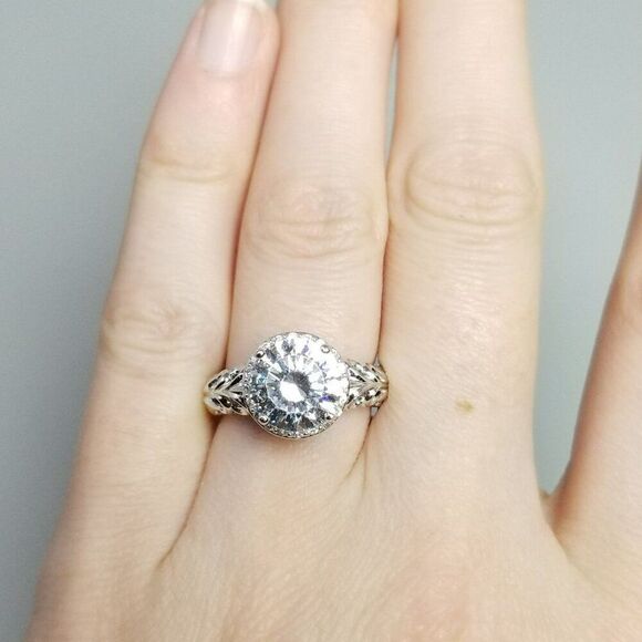 Vintage Sterling Silver Sparkling Round Rhinestone Ring, Size 5 Band, Estate - Picture 2 of 12